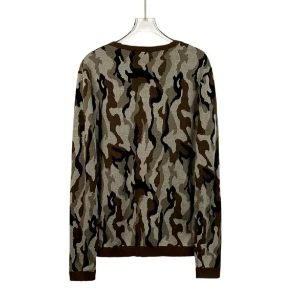 H13278 Moncler Camouflage Cotton Logo Patch Crewneck Long Sleeve Sweater Size XX